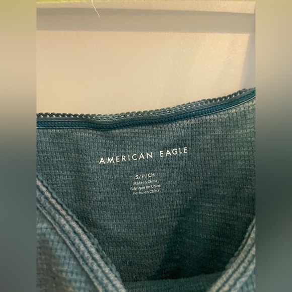 American Eagle Outfitters Teal Cropped Spaghetti Strap Tank - Picture 2 of 4